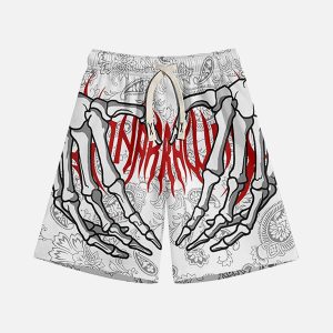 Concert Outfit Skull Hand Print Hip-Hop Shorts