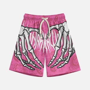 Concert Outfit Skull Hand Print Hip-Hop Shorts