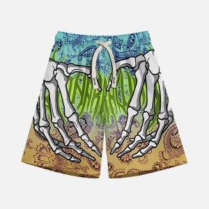 Concert Outfit Skull Hand Print Hip-Hop Shorts