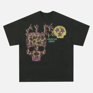 Concert Outfit Skull Print Crew Neck T-Shirt