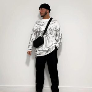 Concert Outfit Skull Print Distressed Sweater