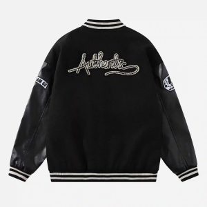 Concert Outfit Skull Sickle Embroidered PU Splicing Jacket