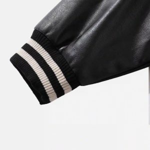 Concert Outfit Skull Sickle Embroidered PU Splicing Jacket