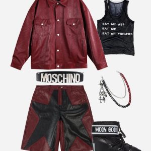 Concert Outfit Snake Texture Faux Leather Jacket