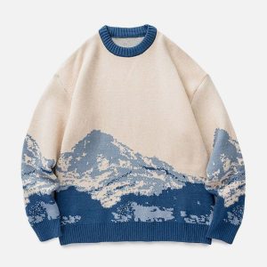 Concert Outfit Snow Mountain Gradient Knit Sweater