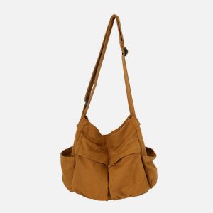 Concert Outfit Solid Color Big Pocket Shoulder Bag