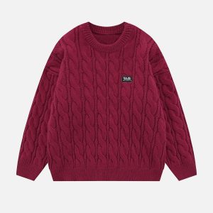 Concert Outfit Solid Color Twist Knit Sweater