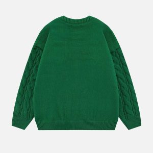 Concert Outfit Solid Color Twist Knit Sweater