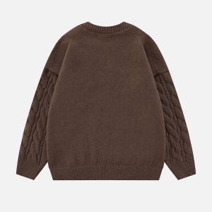 Concert Outfit Solid Color Twist Knit Sweater