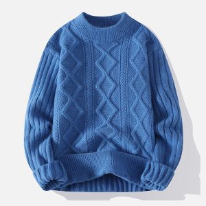 Concert Outfit Solid Color Twist Knit Sweater