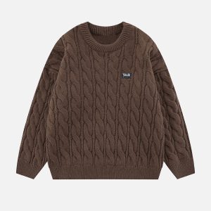 Concert Outfit Solid Color Twist Knit Sweater