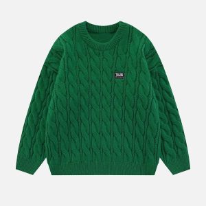 Concert Outfit Solid Color Twist Knit Sweater