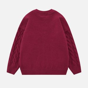 Concert Outfit Solid Color Twist Knit Sweater