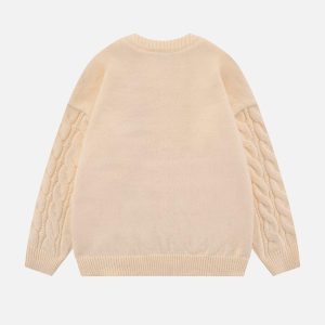 Concert Outfit Solid Color Twist Knit Sweater