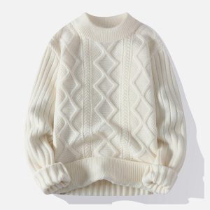 Concert Outfit Solid Color Twist Knit Sweater