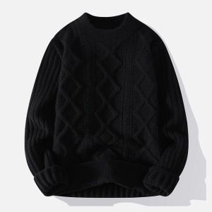 Concert Outfit Solid Color Twist Knit Sweater