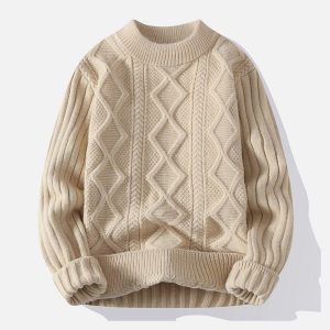 Concert Outfit Solid Color Twist Knit Sweater