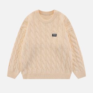 Concert Outfit Solid Color Twist Knit Sweater