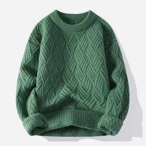 Concert Outfit Solid Color Weave Cozy Sweater