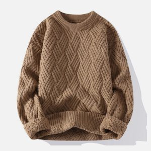 Concert Outfit Solid Color Weave Cozy Sweater