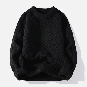 Concert Outfit Solid Color Weave Cozy Sweater