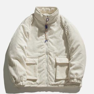 Concert Outfit Solid Corduroy Oversized Pocket Winter Coat