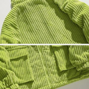 Concert Outfit Solid Corduroy Oversized Pocket Winter Coat