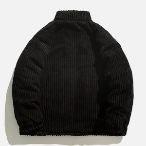 Concert Outfit Solid Corduroy Oversized Pocket Winter Coat