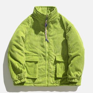 Concert Outfit Solid Corduroy Oversized Pocket Winter Coat