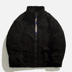 Concert Outfit Solid Corduroy Oversized Pocket Winter Coat