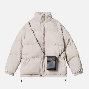 Concert Outfit Solid Detachable Satchel Winter Coat
