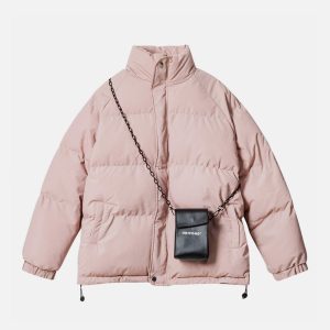 Concert Outfit Solid Detachable Satchel Winter Coat