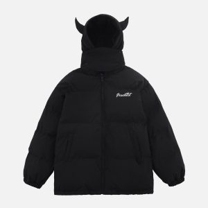 Concert Outfit Solid Embroidered Hood Winter Coat