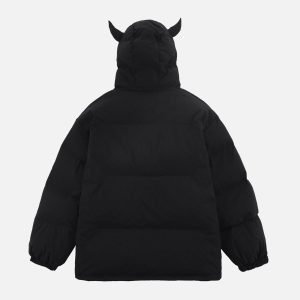 Concert Outfit Solid Embroidered Hood Winter Coat