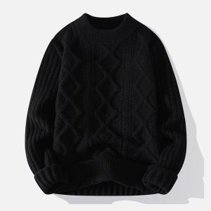 Concert Outfit Solid Ribbed Jacquard Knit Sweater