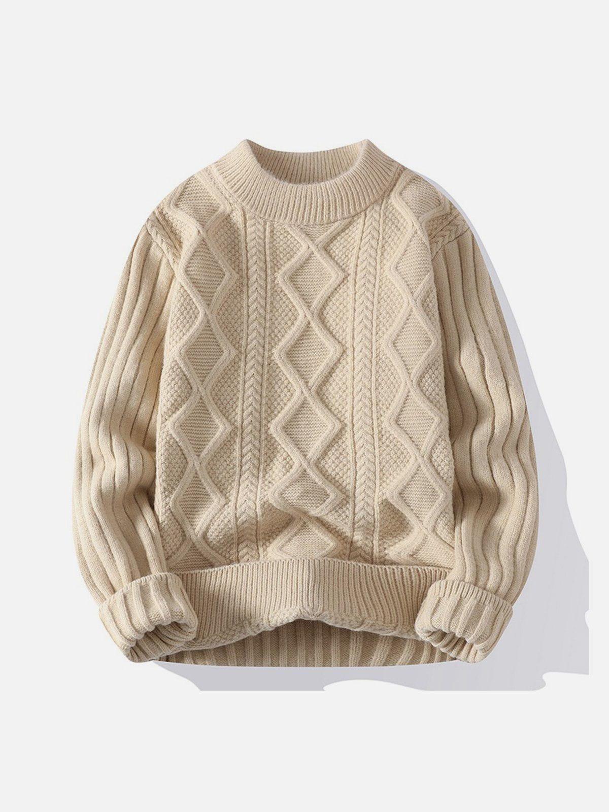 Concert Outfit Solid Ribbed Jacquard Knit Sweater Concert Outfit Solid Ribbed Jacquard Knit Sweater