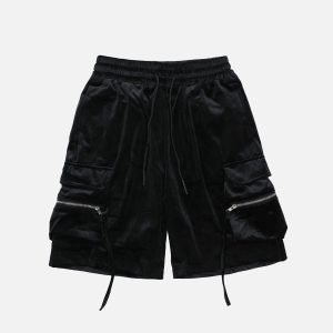 Concert Outfit Solid Zip Up Big Pocket Shorts
