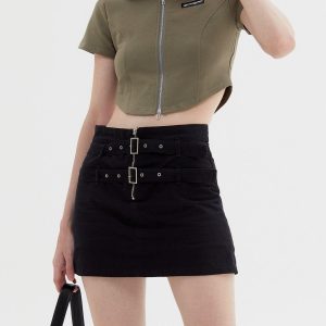 Concert Outfit Solid Zip Up Cropped Tee