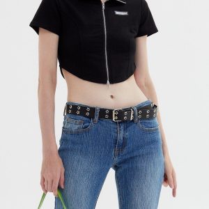 Concert Outfit Solid Zip Up Cropped Tee