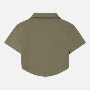 Concert Outfit Solid Zip Up Cropped Tee