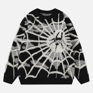 Concert Outfit Spider Knit Crew Neck Sweater