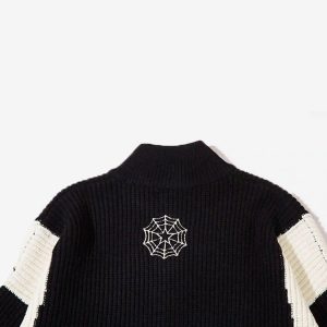 Concert Outfit Spider Web Stand Collar Zip-Up Cardigan