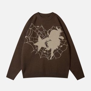Concert Outfit Spider Web Stars Graphic Sweater