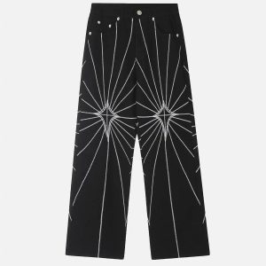 Concert Outfit Spider Web Topstitched Loose Jeans