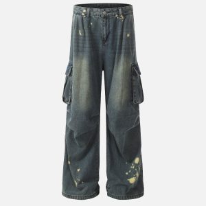 Concert Outfit Splash-Ink Washed Baggy Jeans