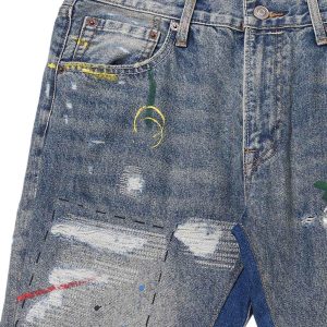 Concert Outfit Splashing Ink Micro Horn Deconstruction Stitching Jeans