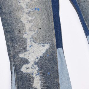Concert Outfit Splashing Ink Micro Horn Deconstruction Stitching Jeans