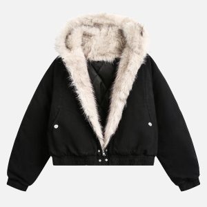 Concert Outfit Spliced Fur Hooded Quilted Jacket