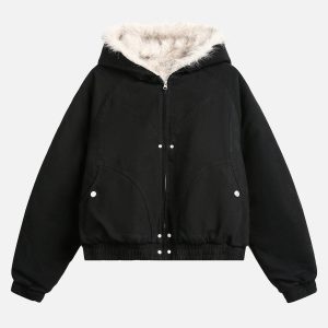 Concert Outfit Spliced Fur Hooded Quilted Jacket