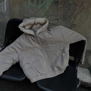 Concert Outfit Spliced Fur Hooded Quilted Jacket